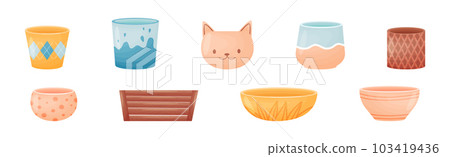 Shaped Ceramic or Clay Empty Pot and Container for Decor Vector Set Shaped Ceramic or Clay Empty Pot and Container for Decor Vector Set 103419436