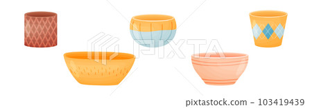 Shaped Ceramic or Clay Empty Pot and Container for Decor Vector Set Shaped Ceramic or Clay Empty Pot and Container for Decor Vector Set 103419439
