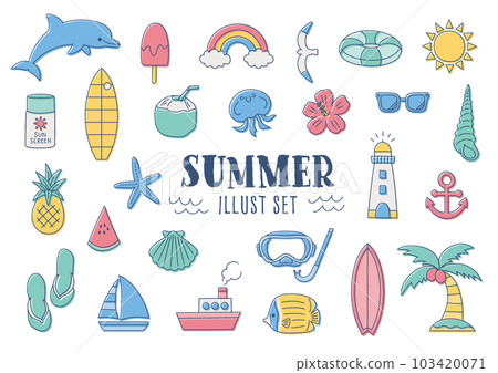 Hand-drawn line drawing illustration / vector imagining the summer sea Hand-drawn line drawing illustration / vector imagining the summer sea 103420071