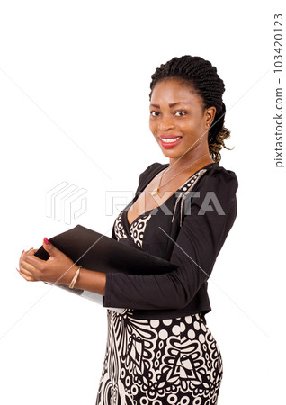 Young businesswoman holding a folder. Young businesswoman holding a folder. 103420123