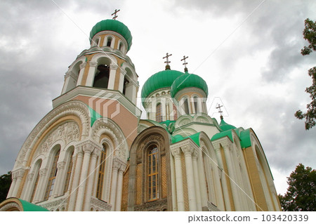 A Russian Orthodox church with an impressive green roof in Vilnius, a World Cultural Heritage Site in the Northern European Baltic States of Lithuania A Russian Orthodox church with an impressive green roof in Vilnius, a World Cultural Heritage Site in the Northern European Baltic States of Lithuania 103420339
