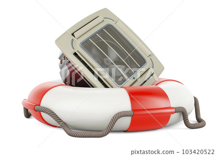 Ceiling Cassette Unit, Indoor Unit of Air Condition inside lifebelt. 3D rendering 103420522