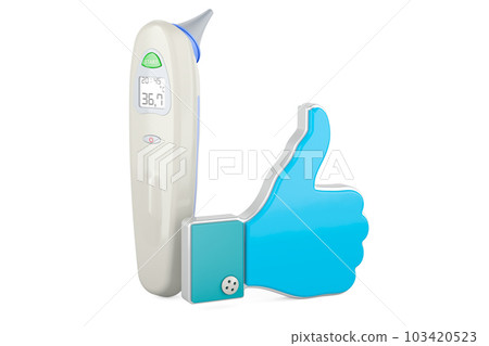 Digital Forehead and Ear Thermometer with like icon. 3D rendering 103420523