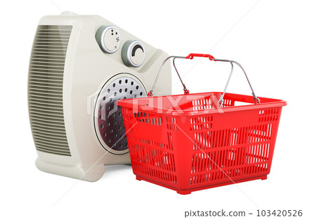 Fan heater with shopping basket. 3D rendering Fan heater with shopping basket. 3D rendering 103420526