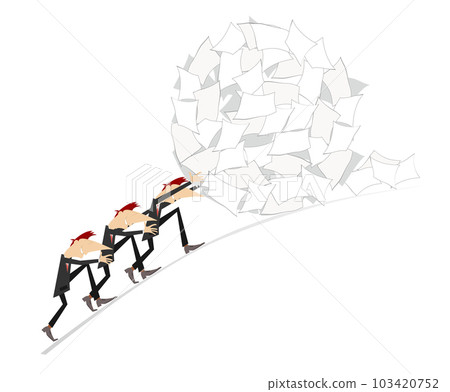 Business. Team work in business.  Team work in business concept. Group of businessmen pushing up a big ball of papers 103420752