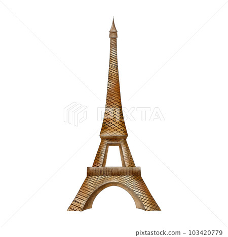 Watercolor Eiffel tower in Paris. Paris sightseeing landmark tower. French tourist attraction. Hand drawn design element for postcards, posters, souvenirs, stickers 103420779