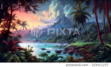 Illustration of a beautiful view of Hawaii, USA Illustration of a beautiful view of Hawaii, USA 103421257