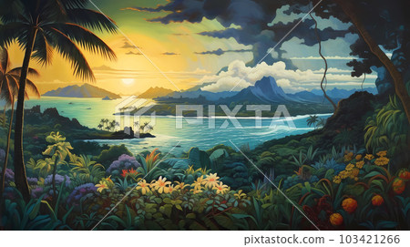 Illustration of a beautiful view of Hawaii, USA Illustration of a beautiful view of Hawaii, USA 103421266