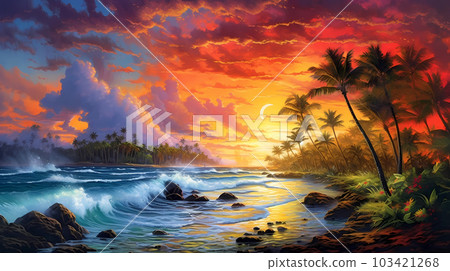 Illustration of a beautiful view of Hawaii, USA Illustration of a beautiful view of Hawaii, USA 103421268