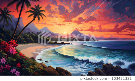 Illustration of a beautiful view of Hawaii, USA Illustration of a beautiful view of Hawaii, USA 103421321
