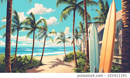 Illustration of a sunny day in an American resort town 103421391