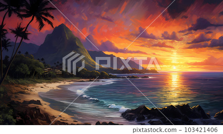 Illustration of a beautiful view of Hawaii, USA 103421406