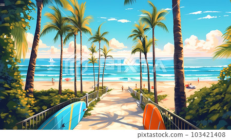 Illustration of a sunny day in an American resort town 103421408