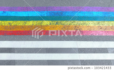 Marked crosswalk with lbgtq pride flag rainbow stripes Marked crosswalk with lbgtq pride flag rainbow stripes 103421433