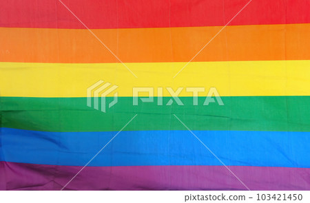 LGBT rainbow flag. Concept of the Pride month, freedom, love. Top view LGBT rainbow flag. Concept of the Pride month, freedom, love. Top view 103421450