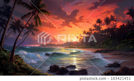 Illustration of a beautiful view of Hawaii, USA 103421451
