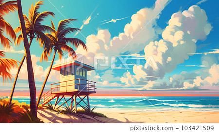 Illustration of a sunny day in an American resort town 103421509