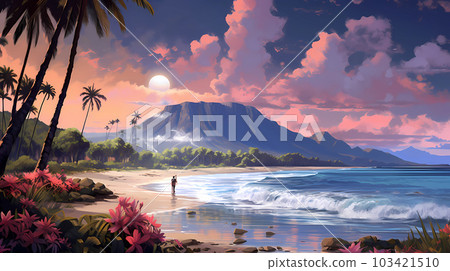 Illustration of a beautiful view of Hawaii, USA 103421510