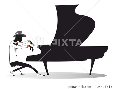 African pianist illustration.  African musician is playing piano with inspiration. Isolated on white background 103421513