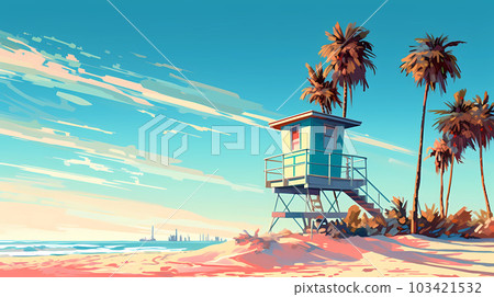 Illustration of a sunny day in an American resort town Illustration of a sunny day in an American resort town 103421532
