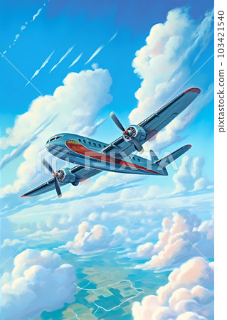 Illustration of an airplane flying to the island of Hawaii, USA Illustration of an airplane flying to the island of Hawaii, USA 103421540