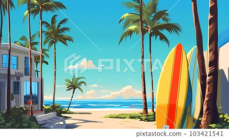 Illustration of a sunny day in an American resort town Illustration of a sunny day in an American resort town 103421541