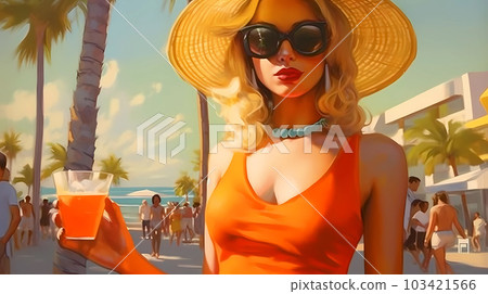 Illustration of a sunny day in an American resort town 103421566