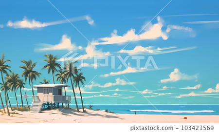Illustration of a sunny day in an American resort town 103421569