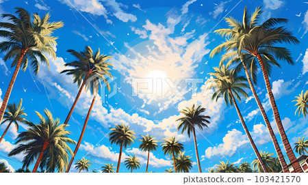 Illustration of a sunny day in an American resort town 103421570