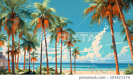 Illustration of a sunny day in an American resort town 103421574