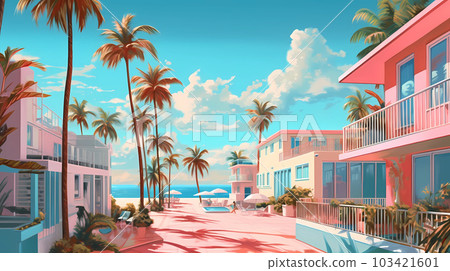 Illustration of a sunny day in an American resort town 103421601