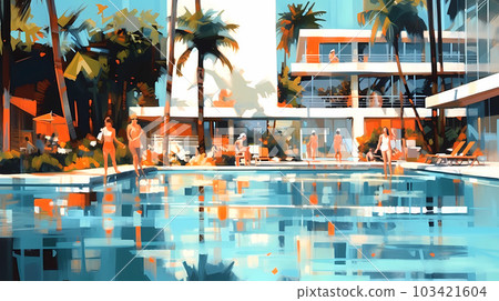 Illustration of a sunny day in an American resort town 103421604
