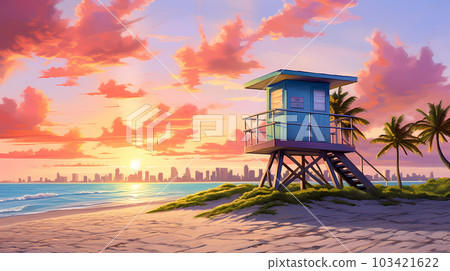Illustration of a sunny day in an American resort town 103421622