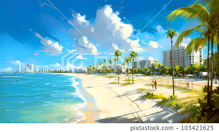 Illustration of a sunny day in an American resort town Illustration of a sunny day in an American resort town 103421625