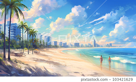 Illustration of a sunny day in an American resort town 103421629