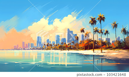 Illustration of a sunny day in an American resort town 103421648