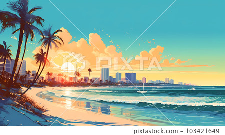 Illustration of a sunny day in an American resort town 103421649