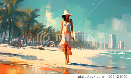 Illustration of a sunny day in an American resort town 103421661