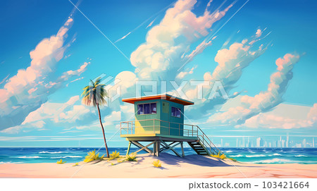 Illustration of a sunny day in an American resort town 103421664