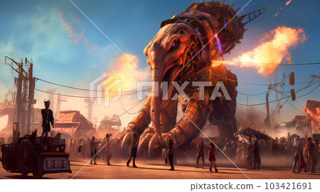 Illustration of the Burning Man Festival in the Black Rock Desert in Nevada, USA Illustration of the Burning Man Festival in the Black Rock Desert in Nevada, USA 103421691