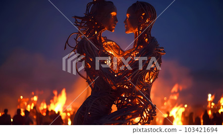Illustration of the Burning Man Festival in the Black Rock Desert in Nevada, USA Illustration of the Burning Man Festival in the Black Rock Desert in Nevada, USA 103421694