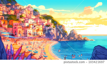 Morning view of the small town of Amalfi on the Mediterranean coast, Italy 103421697