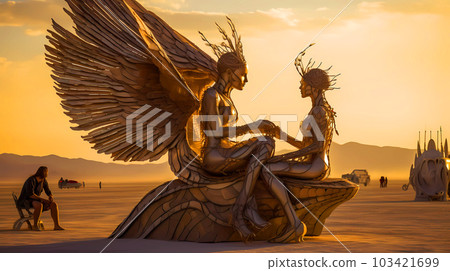 Illustration of the Burning Man Festival in the Black Rock Desert in Nevada, USA Illustration of the Burning Man Festival in the Black Rock Desert in Nevada, USA 103421699