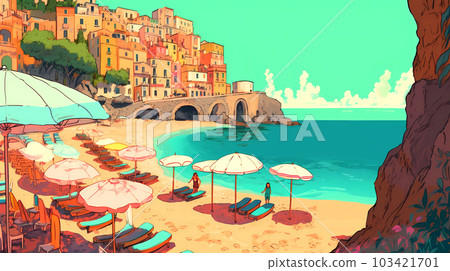 Morning view of the small town of Amalfi on the Mediterranean coast, Italy 103421701