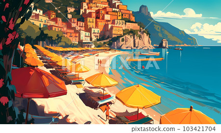 Morning view of the small town of Amalfi on the Mediterranean coast, Italy Morning view of the small town of Amalfi on the Mediterranean coast, Italy 103421704