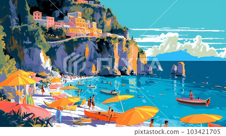 Morning view of the small town of Amalfi on the Mediterranean coast, Italy 103421705