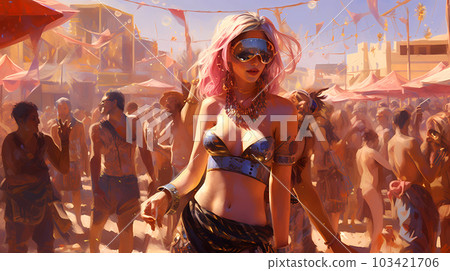 Illustration of the Burning Man Festival in the Black Rock Desert in Nevada, USA Illustration of the Burning Man Festival in the Black Rock Desert in Nevada, USA 103421706