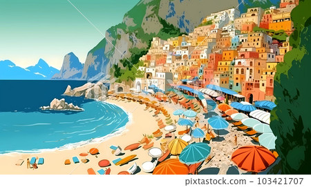 Illustration of beautiful view of Positano, Italy 103421707