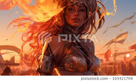 Illustration of the Burning Man Festival in the Black Rock Desert in Nevada, USA Illustration of the Burning Man Festival in the Black Rock Desert in Nevada, USA 103421709