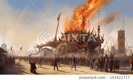 Illustration of the Burning Man Festival in the Black Rock Desert in Nevada, USA Illustration of the Burning Man Festival in the Black Rock Desert in Nevada, USA 103421717